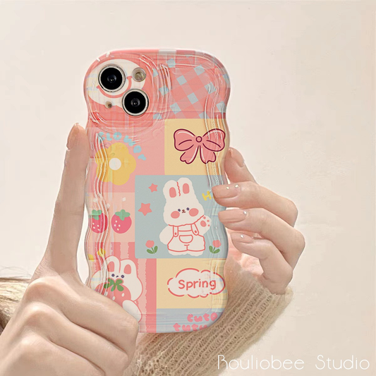 Pink grid rabbit cartoon