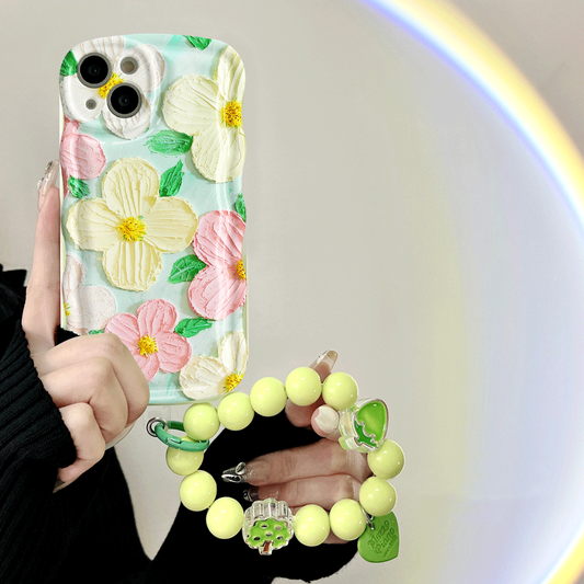 Full-screen oil painting flower wave phone case