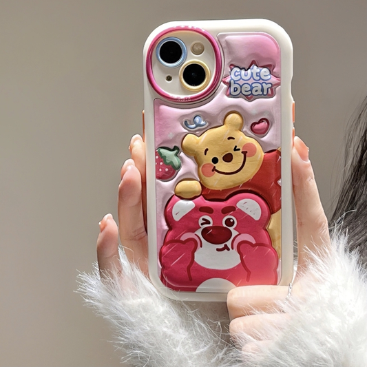 Tide cartoon strawberry bear embossed leather