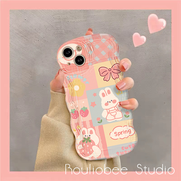 Pink grid rabbit cartoon